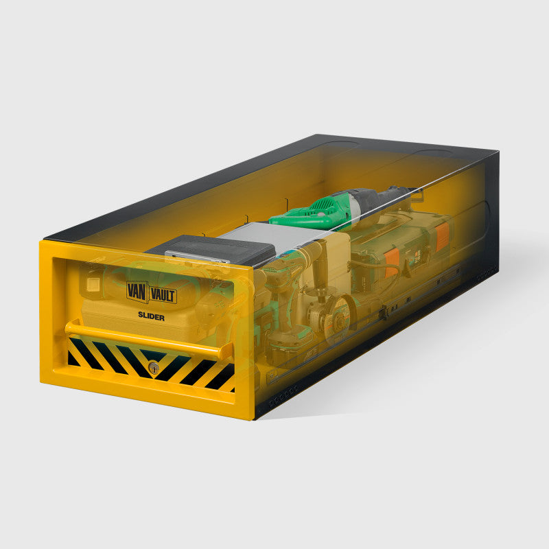 Yellow safe with a clear lid on a white background