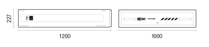 Measurement chart with two rectangular shapes and dimensions labeled.