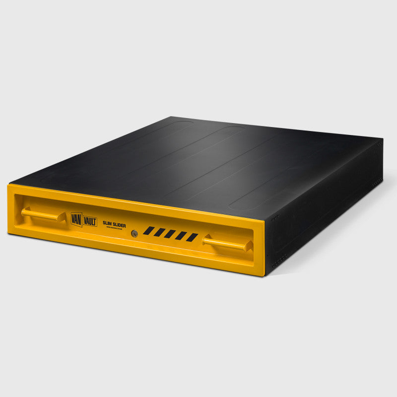 Black and yellow platform on a light gray background