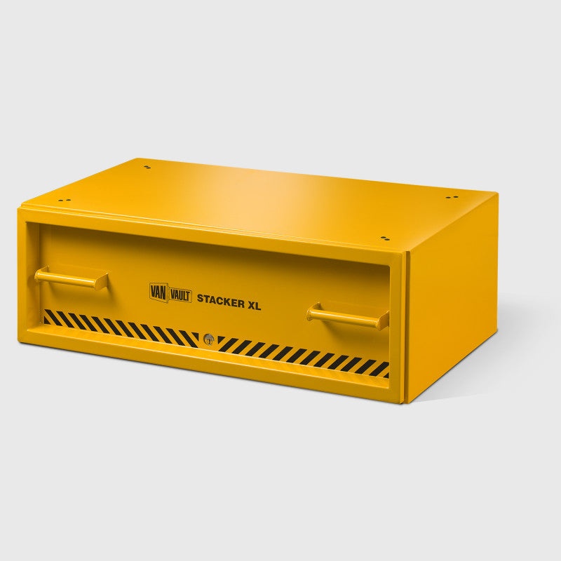 Yellow storage unit labeled 'Stacker XL' on a light gray background