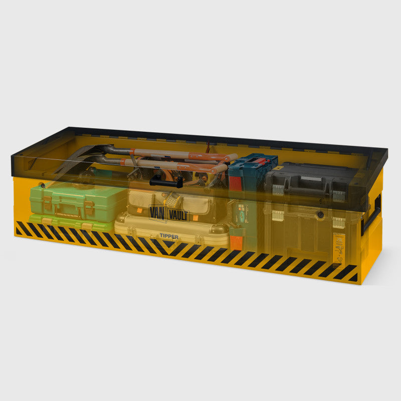 Toy truck with transparent yellow body on a white background