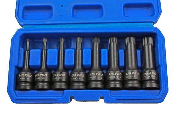 US PRO 1/2" Dr Impact Spline Bit Sockets (6 pieces – open box)