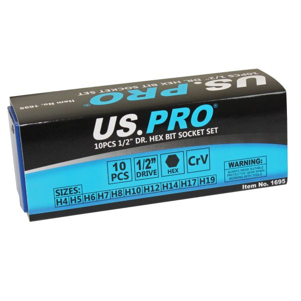 US PRO 1695 10pcs 1/2” dr hex bit socket set