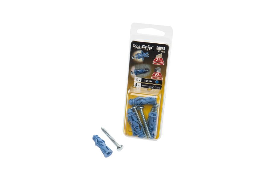 Cobra Triple Grip 5 mm Blue c/w Screws. Pack of 4