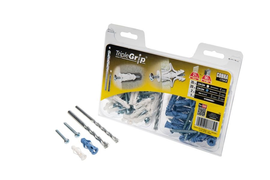 Cobra Triple Grip 4 & 5mm White & Blue c/w Screws. Drill Bit & Driver. 55 pieces