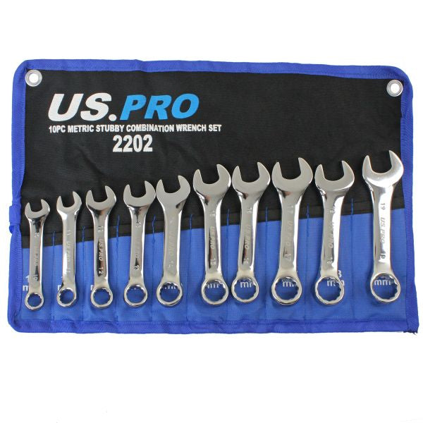 US PRO 2202 10pc Metric Stubby Combination Wrench Set 10-19Mm