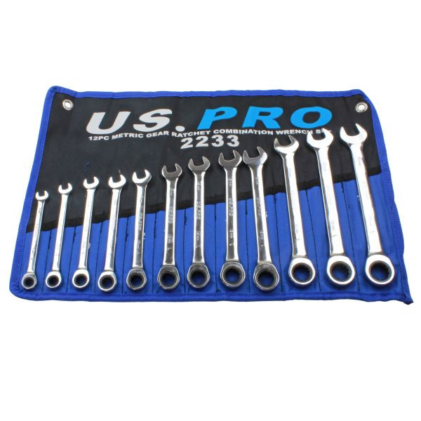 US PRO 2233 12pc Metric Gear Ratchet Combination Wrench Set