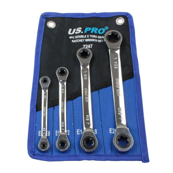US-PRO-US-PRO-Tools-4pc-Metric-Double-E-Torx-Gear-Ratchet-Spanner-Set-E6---E24--2247