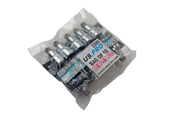 US PRO 3399 bag 10 - 1/2" Dr Spline Bit Socket M14 X 55Mm