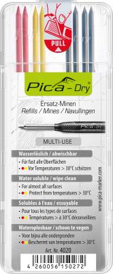 Pica 4020 dry water soluble multiuses leads - 8 leads assorted: 4 graphite, 2 red, 2 yellow