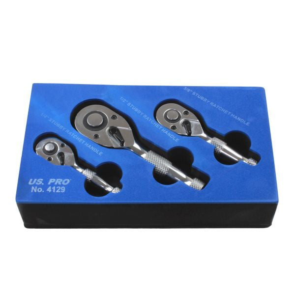 US PRO 4129 3 pieces Stubby Ratchet Handle Set, chrome