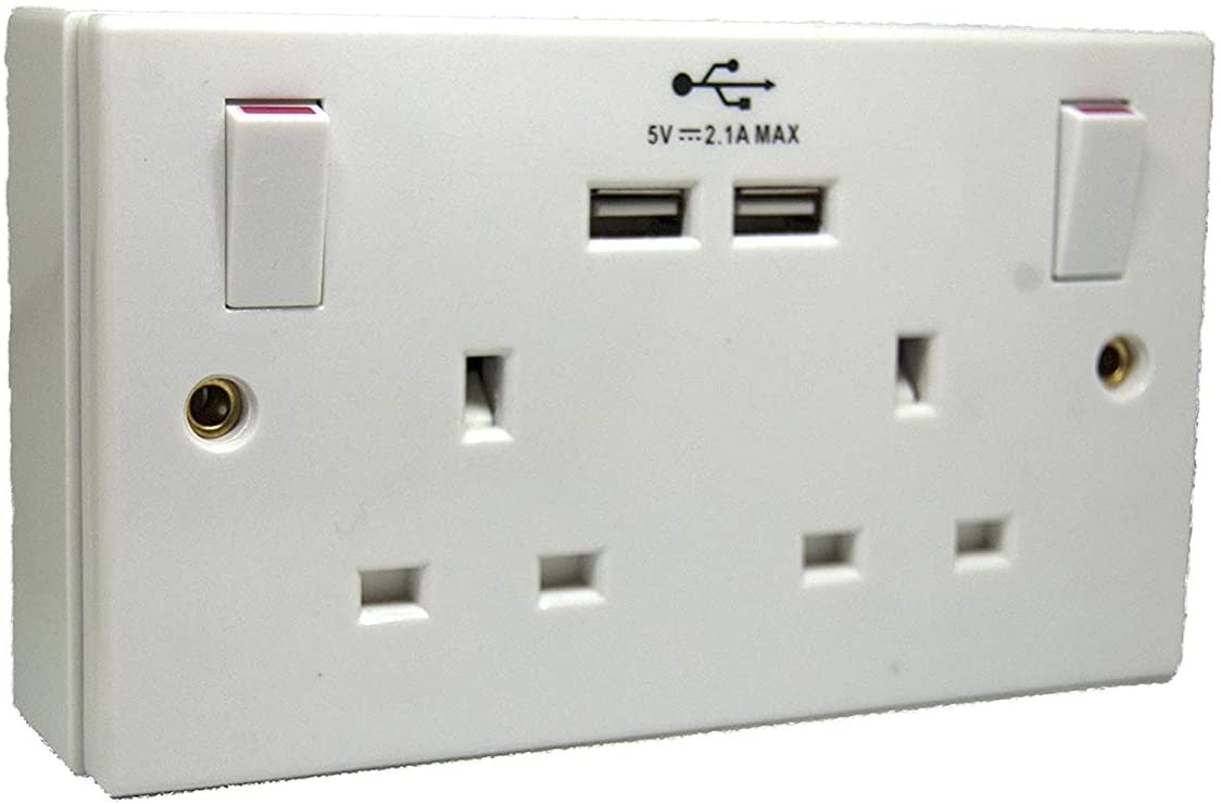 Luxury White Model Wall Socket Twin (2) USB Fast Charger 2.0