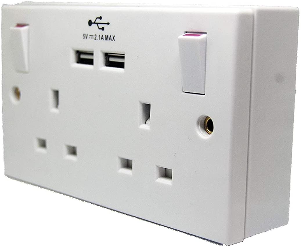 Luxury White Model Wall Socket Twin (2) USB Fast Charger 2.0