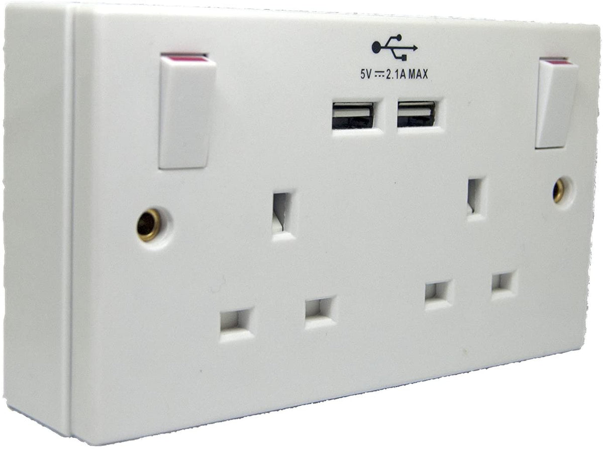 Tools House Double Wall Socket with 2 USB Charger – Toolshouse.co.uk