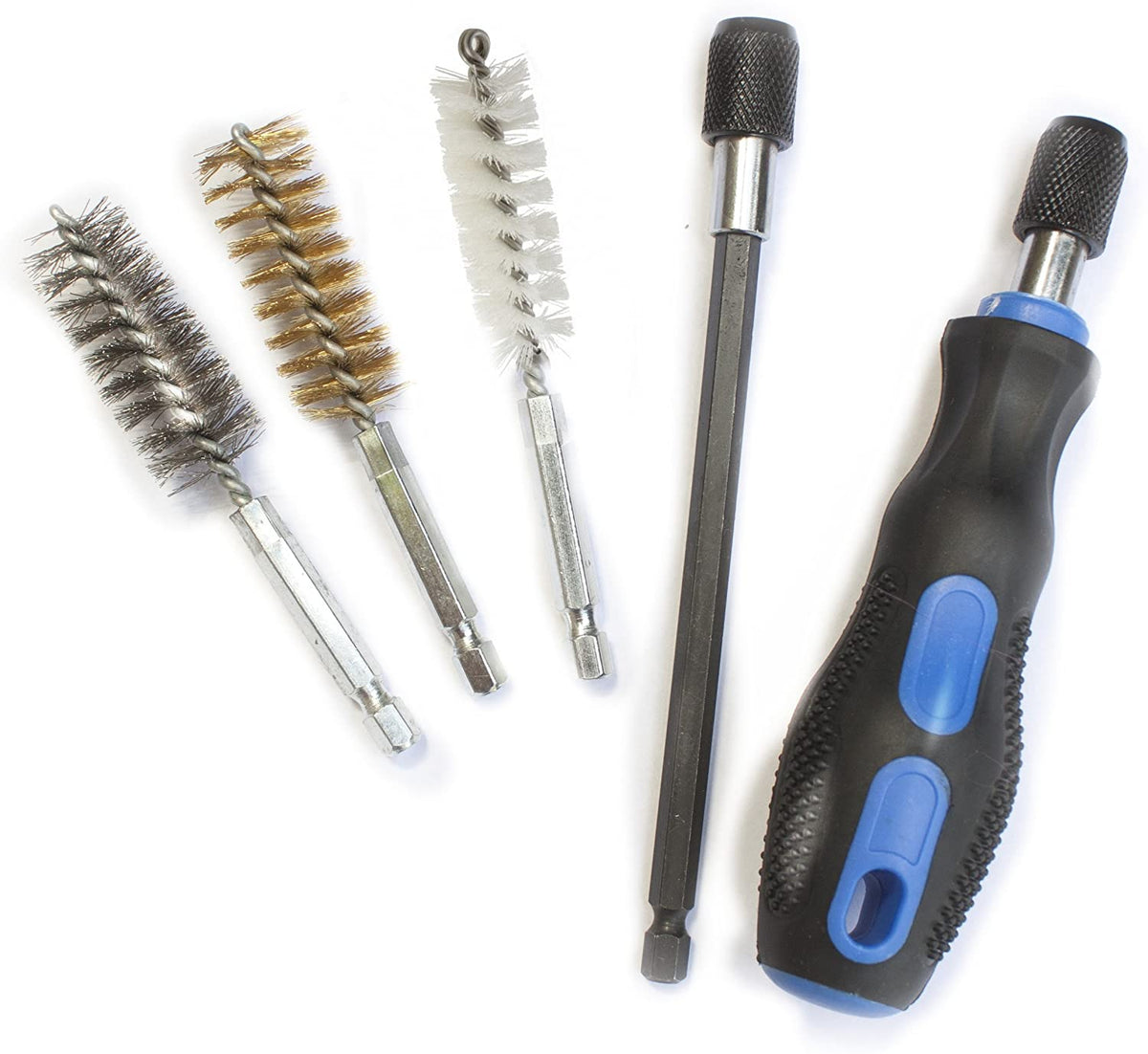 20PC SPIRAL THIN WIRE BRUSH SET BRASS HEX HEAD HANDLE DRILL BIT PIPE CLEANER KIT
