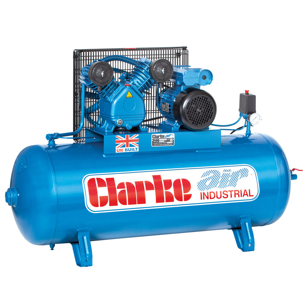 Clarke XEV16/150 (OL) 14cfm 150Litre 3HP belt-driven Industrial Air Compressor, 230V