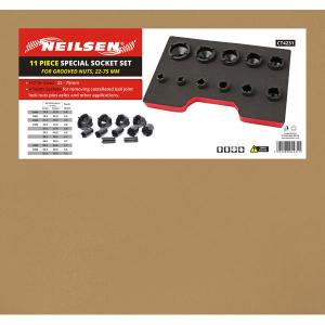 Neilsen CT4231 11-piece Special Socket Set For Grooved Nuts, 22-75mm