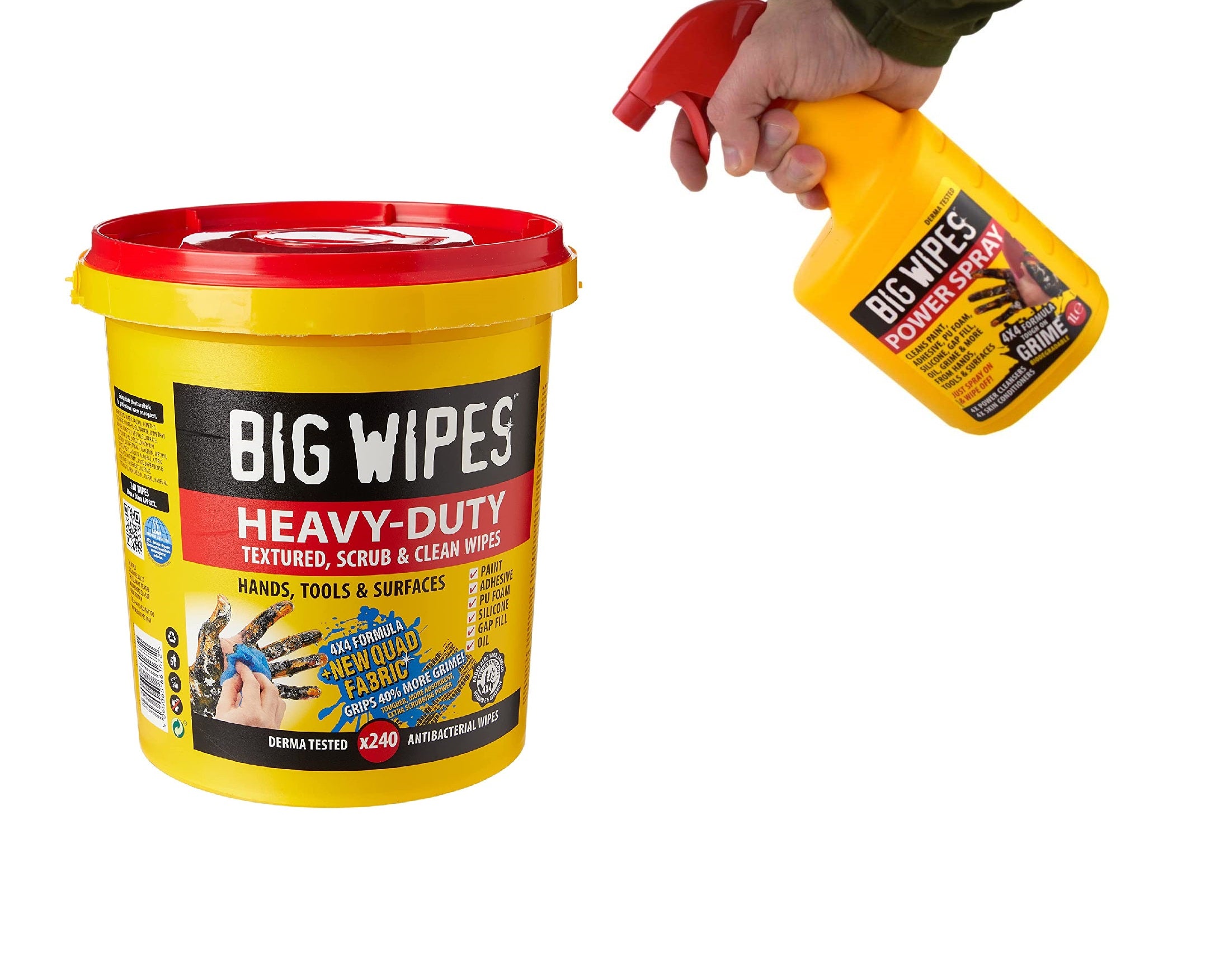 Big Wipes 4x4-inch heavy-duty wipes 240 pack + Anti-bacterial power spray 1L