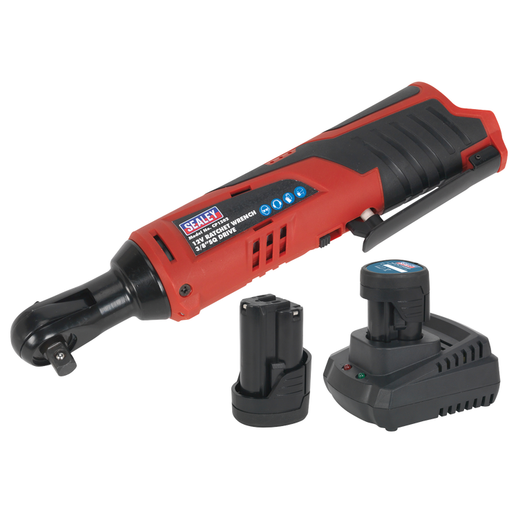 Sealey-Sealey-CP1202KIT-12V-Ratchet-Wrench-Kit-3/8"-Sq-Drive-2-Batteries,-12-V,-Red/Black,-3/8-Inch-CP1202KIT