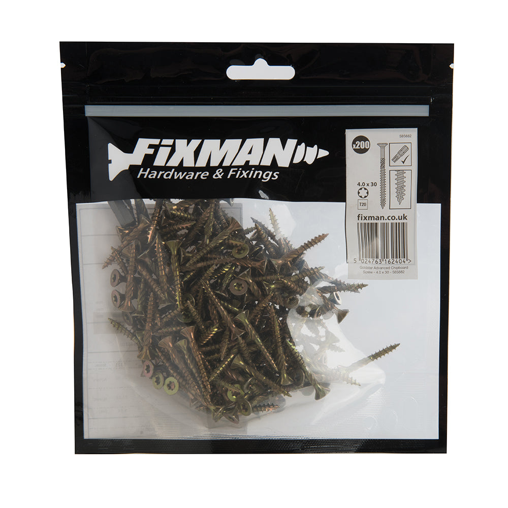 Fixman 585882 Goldstar Advanced Screws 4 x 30mm 200pk