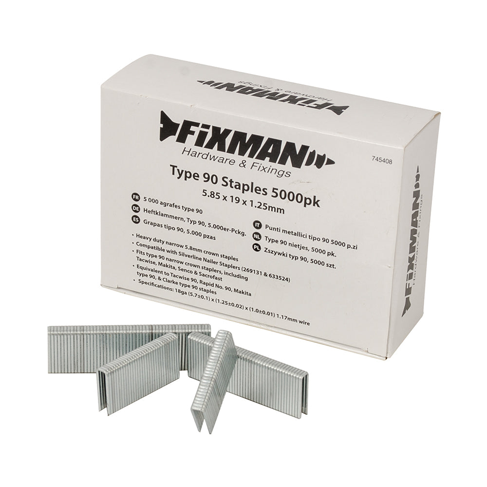 Fixman 745408 Type 90 Staples 5000pk 5.80 x 19 x 1.25mm