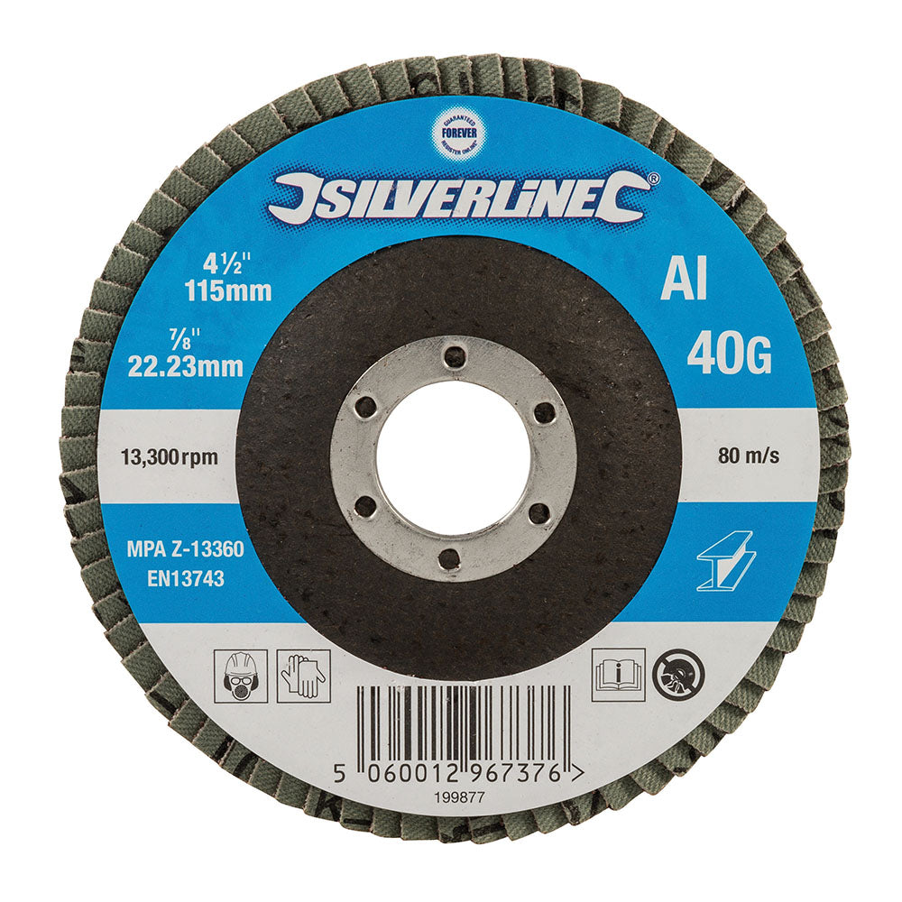 silverline_199877_aluminium_oxide_flap_disc_115mm_40_grit