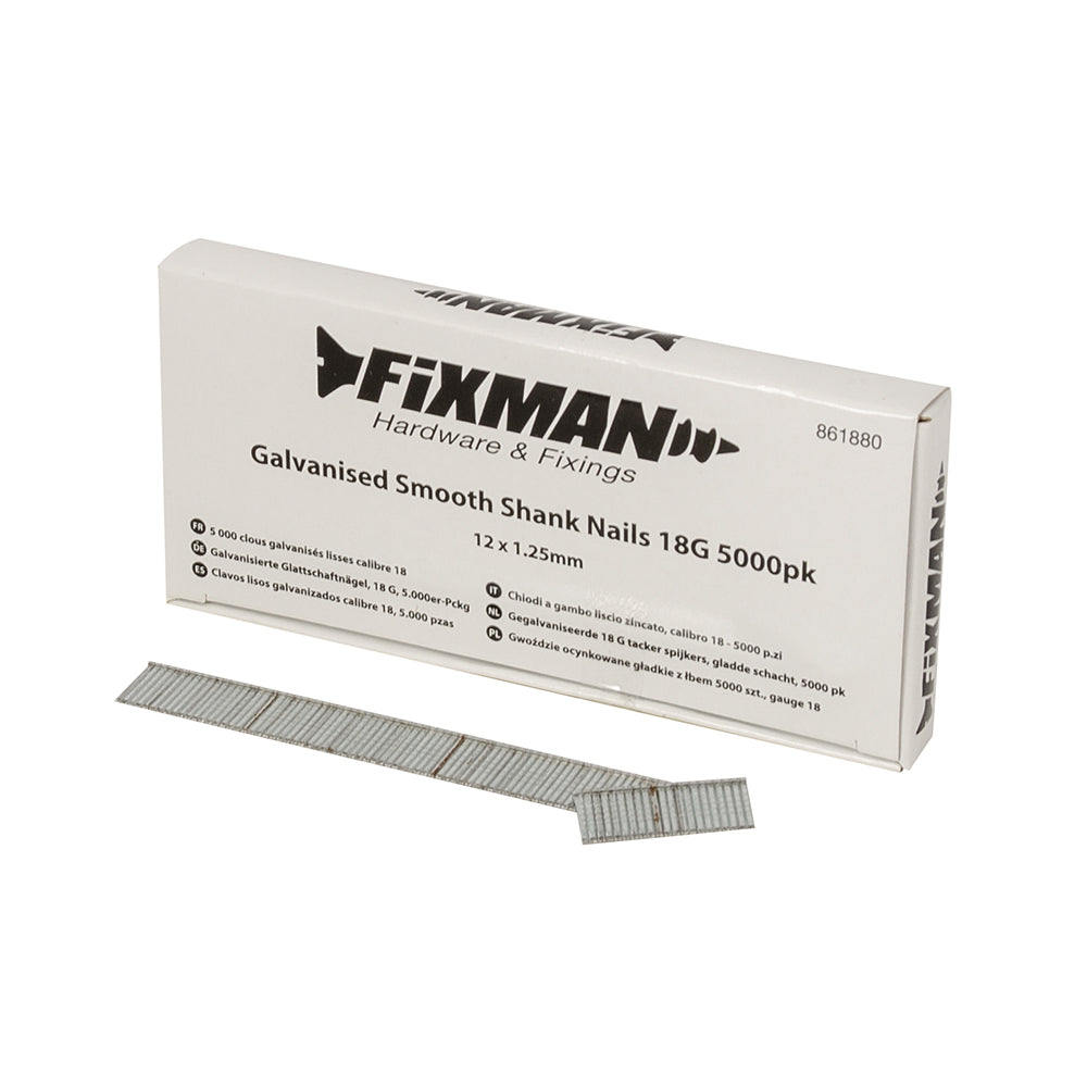 Fixman 861880 Galvanised Smooth Shank Nails 18G 5000pk 12 x 1.25mm