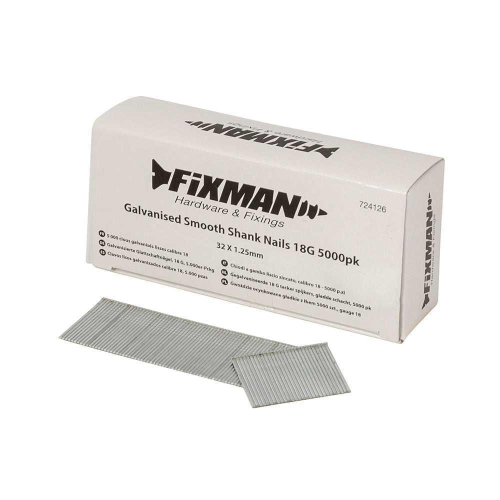 Fixman 724126 Galvanised Smooth Shank Nails 18G 5000pk 32 x 1.25mm