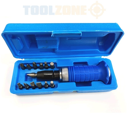 Impact Driver Bolster Screwdriver Kit 1/2" Dr + 13 Philips Flat Hex Bits & Case